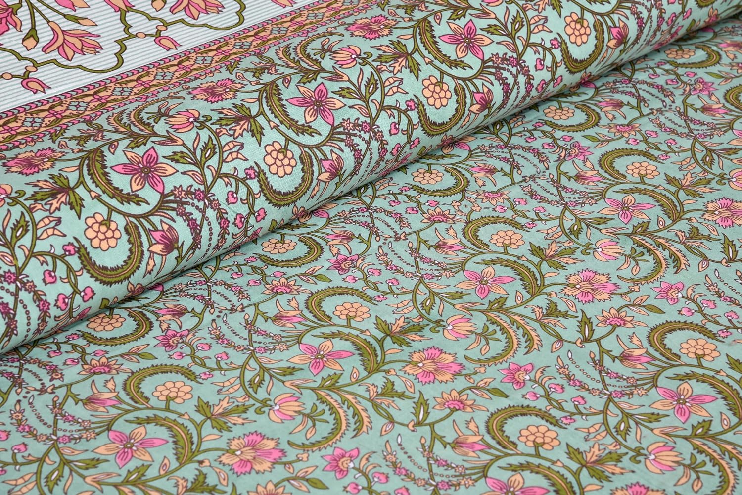 1 Queen Size Bedsheet For Double Bed With 2 Pillow Covers (90 X 108 Inches) Green | Beautiful Printed Designs - Breathable 100% Cotton Bedsheet Comfortable