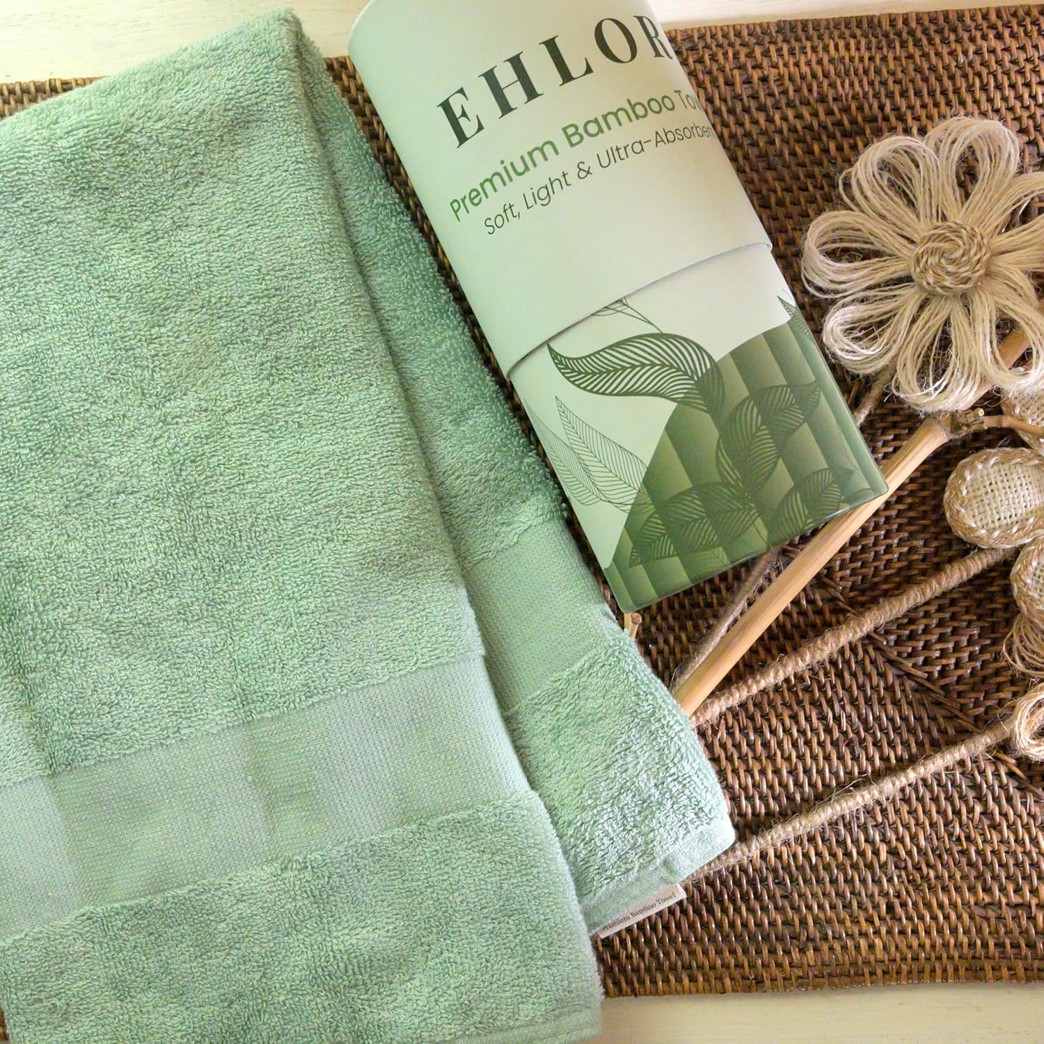 Ehlor Premium Bamboo Gym Towel 120 Gsm | Ultra-Absorbent & Anti-Bacterial 3x Softer Than Cotton Towels (Sage Green)