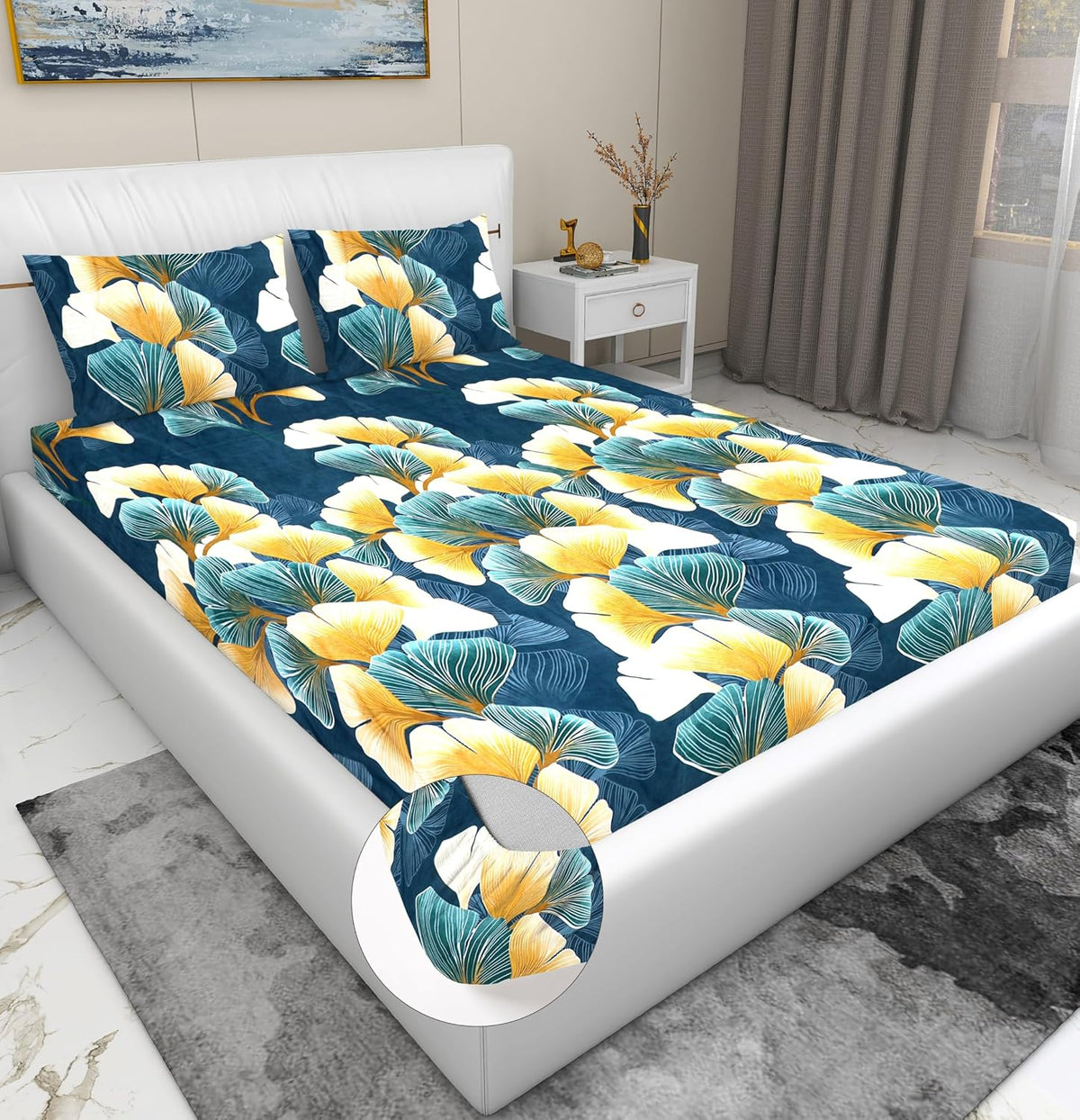 Luxurious Glace Cotton Super Soft Bedsheets King Size Bed (72 X 78 X 8 Inch) With 2 Pillow Cover | All Around Elastic Fitted Bedsheets, Teal Blue