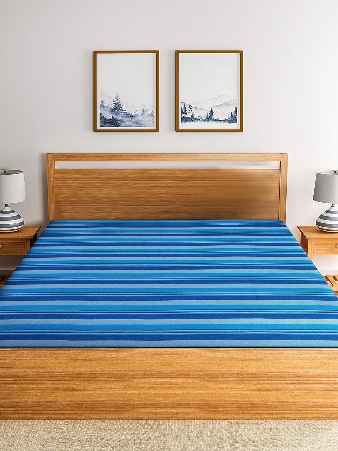 Handloom Cotton Single Bedsheet Without Pillow Covers | 60 X 90 Inches, Blue | Ideal For Diwali Decoration, Festive Gifting