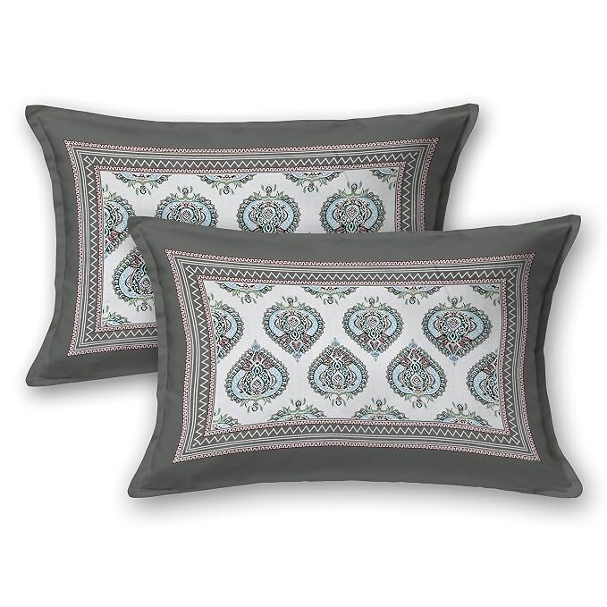Hand Block Printed Cotton King Size Bedsheet With 2 Pillow Covers, 90 X 108 Inches, White | Good For Villas, Guest Houses, & Daily Home Use