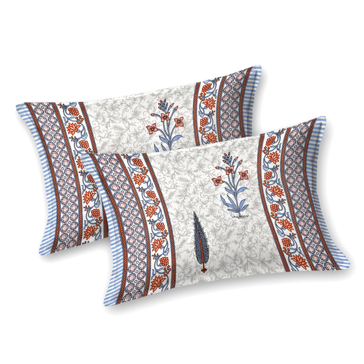 Sanskriti Bedsheet For Double Bed King Size With 2 Pillow Cover - 90 X 108 Inches, White & Orange | Soft, Durable & Stylish | Breathable & Skin-Friendly