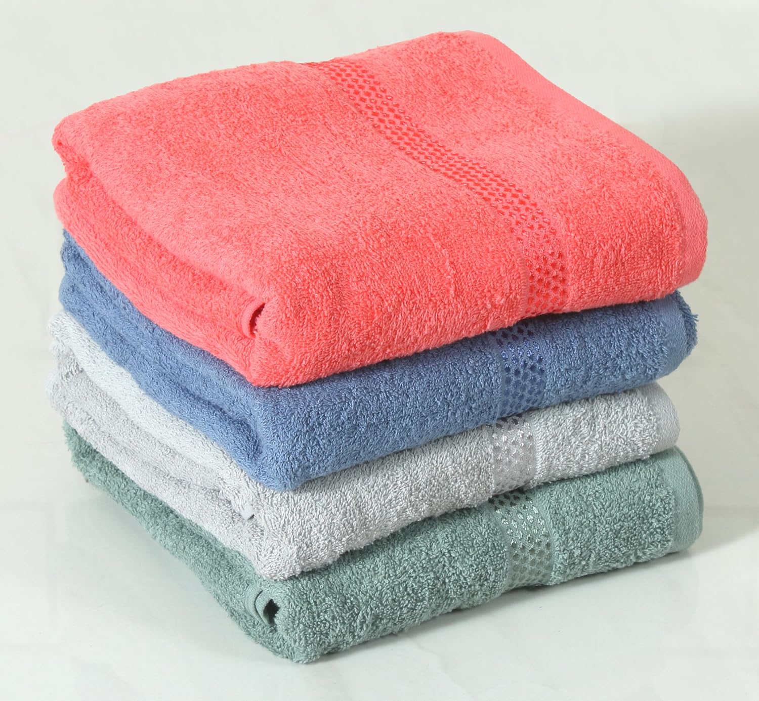 Fash Home International Quick Dry Star Border Bath Towel 2000 Gsm | Soft & Absorbent Solid Bath Towel Lightweight & Skin-Friendly Towel For Everyday Use (4 Pcs) - Multicolor