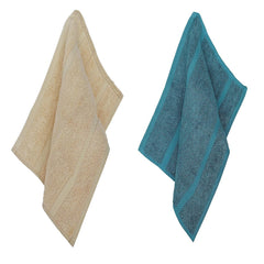 Velve 100% Bamboo Face Towel 600 Gsm | 2x Softer & Absorbent Than Cotton Towels | Skin Friendly With Non-Toxic Colors (Teal & Beige)- Pack Of 2