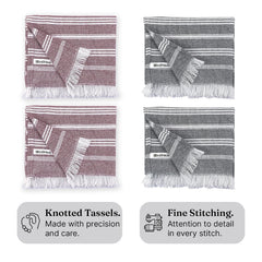 Indihaus Premium Cotton Hand Towel 310 Gsm | Soft, Absorbent, Multi-Purpose Towel Set | Earthy Crimson & Slate Grey (Set Of 4)