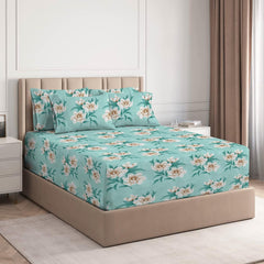 Cotton Elastic Fitted Bedsheets With 2 King Size Pillow Covers | 72 X 78 Inches, Seafoam - Double Bed With All Around Elastic 180 Thread Count Super Soft