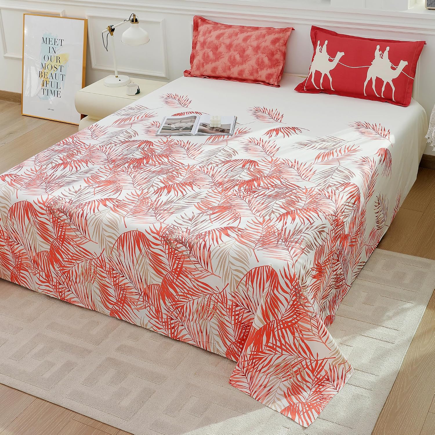 Soft Bedsheet For King Size Bed With 2 Matching Pillow Cover | 106 X 106 Inches, White & Red | Skin-Friendly Touch & Lasting Comfort - Soft & Breathable