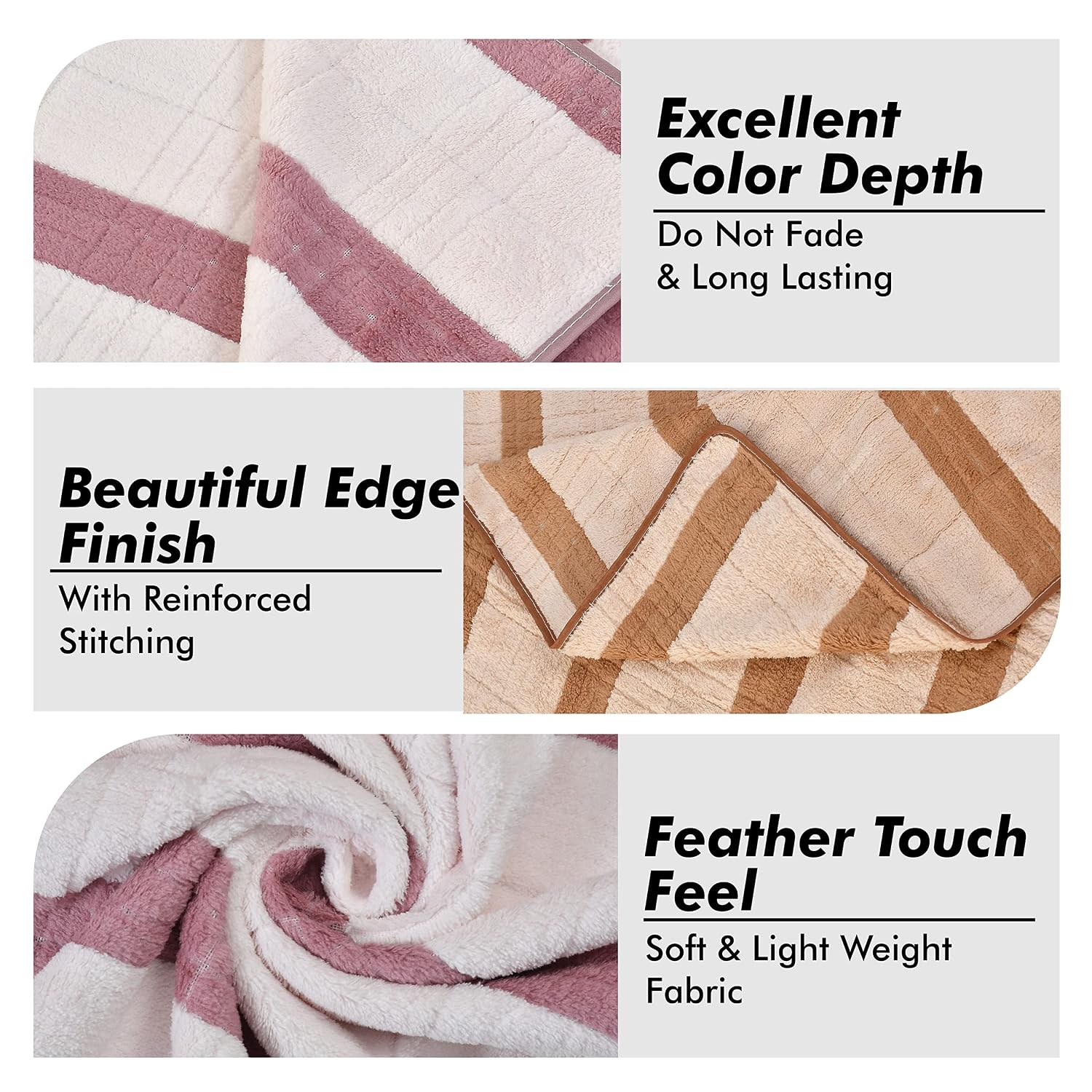 Urbanleaf Microfiber Large Bath Towel 700 Gsm | Quick Dry Super Absorbent Bath Towel For Men & Women (Brown & Wine Stripe) - Pack Of 2