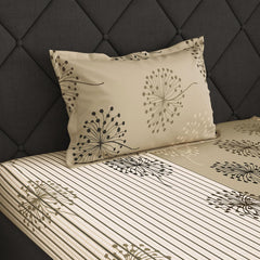 1 Piece Cotton Bedsheet For Single Size Bed With 1 Pillow Cover - 57 X 88 Inches, Beige | Soft & Durable For Everyday Use & Bedroom - All Season Comfort