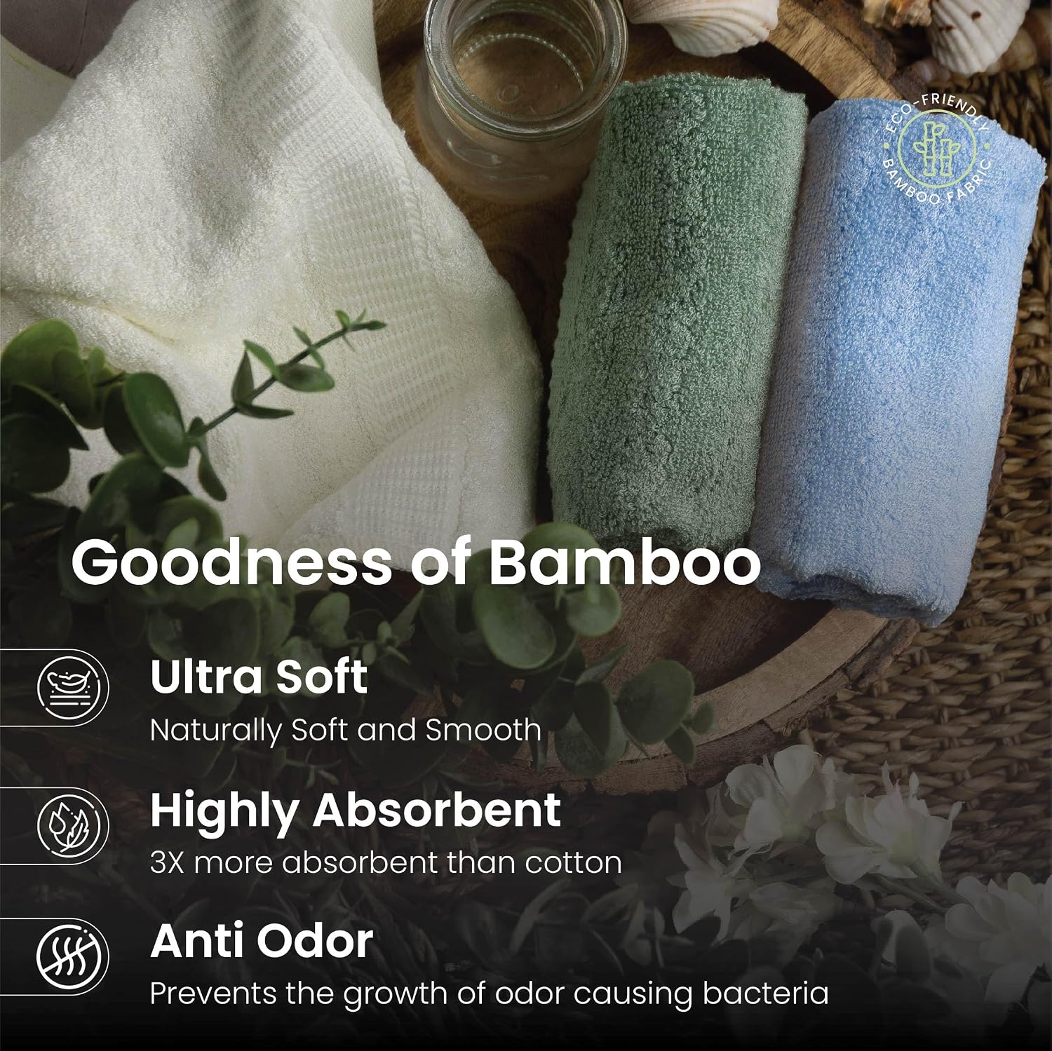 Mush 100% Bamboo Face Towel 500 Gsm | Ultra Soft, Absorbent, & Quick Dry Towel For Facewash, Gym, Travel, Spa, Beauty Salon | Pack Of 3 (Olive, Cream & Sky Blue)