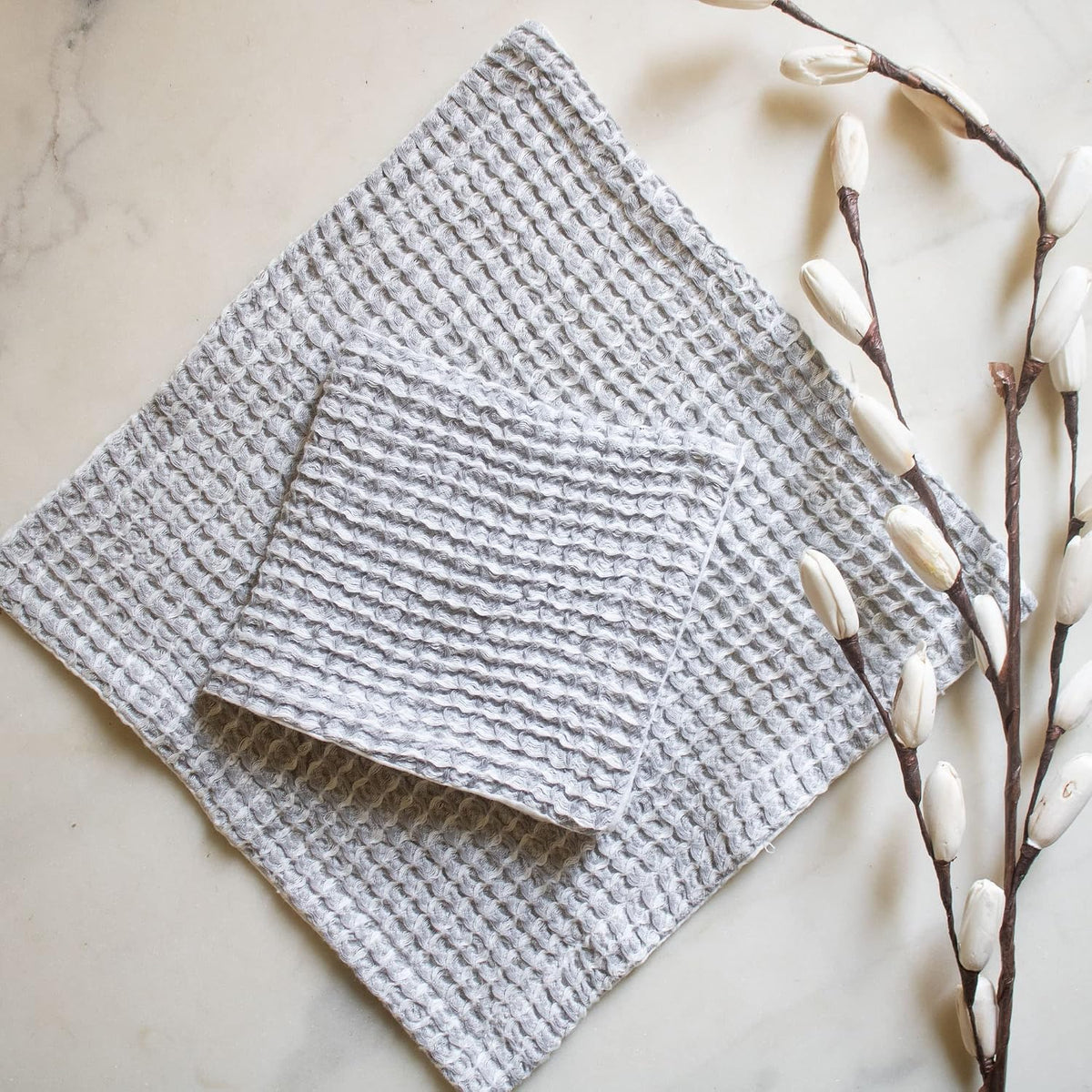 Hamelin The Ezra Waffle Hand Towel 400 Gsm | Pure Cotton Lightweight Anti Microbial & Water Absorbent | Softer Touch Quick Drying Towels (Pewter Grey)- Pack Of 2