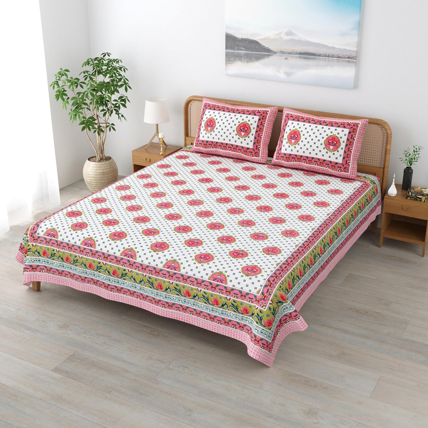 Sanskriti Bedsheet For Double Bed King Size With 2 Pillow Cover - 90 X 108 Inches, Mute Pink & White | Soft, Durable & Stylish | Breathable & Skin-Friendly