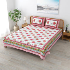 Sanskriti Bedsheet For Double Bed King Size With 2 Pillow Cover - 90 X 108 Inches, Mute Pink & White | Soft, Durable & Stylish | Breathable & Skin-Friendly