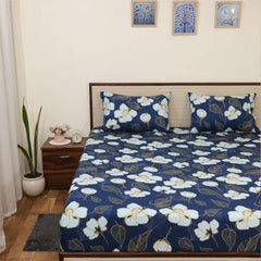 Bedsheet For Single Bed With Pillow Covers Breathable & Soft Classic Floral Beauty Design - 68 X 90 Inch, Blue | 186 Thread Count