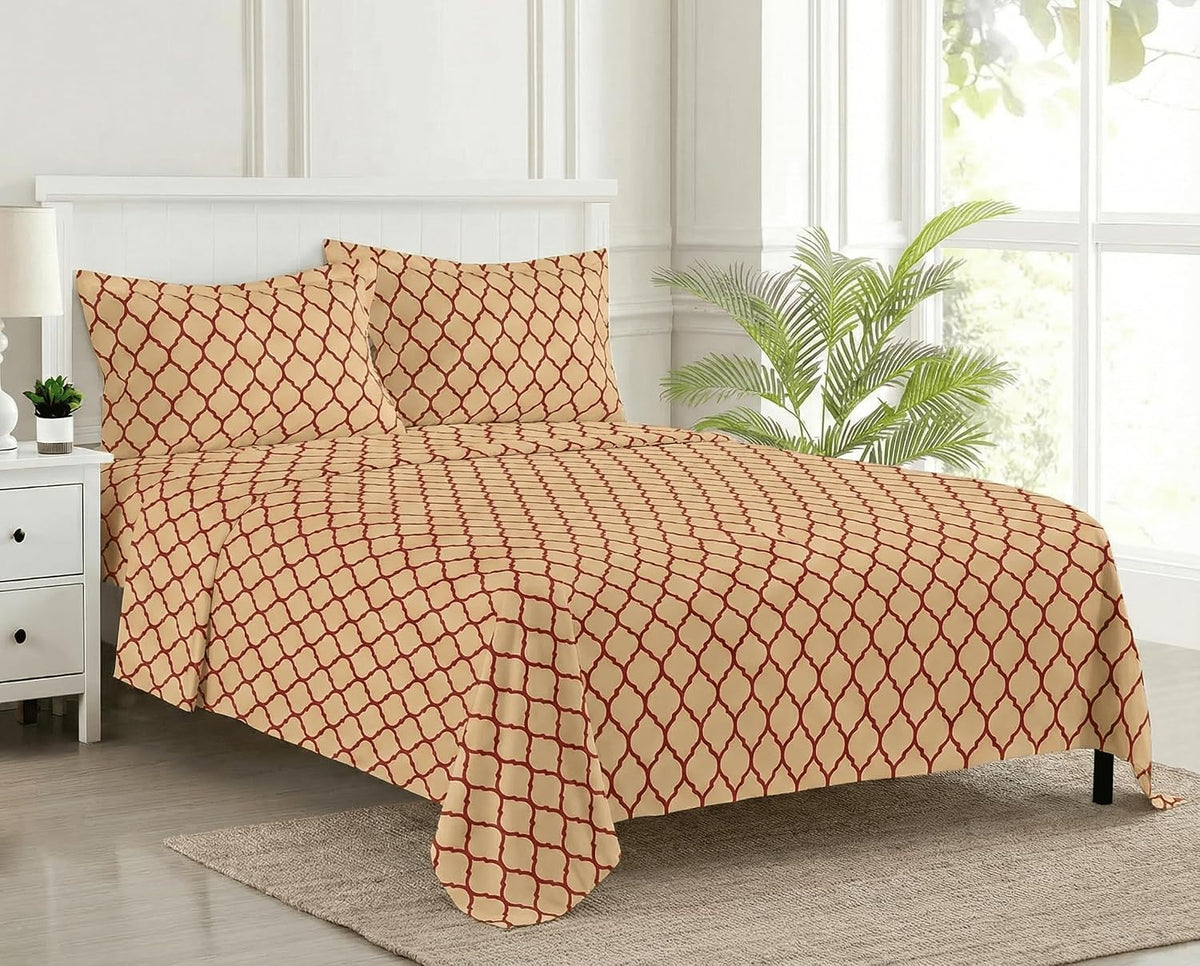 Jaipuri Design Cotton King Size Printed Bedsheet With 2 Pillow Covers - 108 X 108 Inches, Beige | Ideal For Home Use & Perfect For Gifting On Weddings, Housewarmings & Festivals