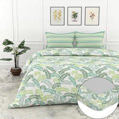 Printed Bedsheet For Double Bed 2 Pillow Cover - 60 X 78 Inches, Green & Cream | All Around Elastic Fitted - Ultra Soft & Breathable | Superior Softness & Breathability