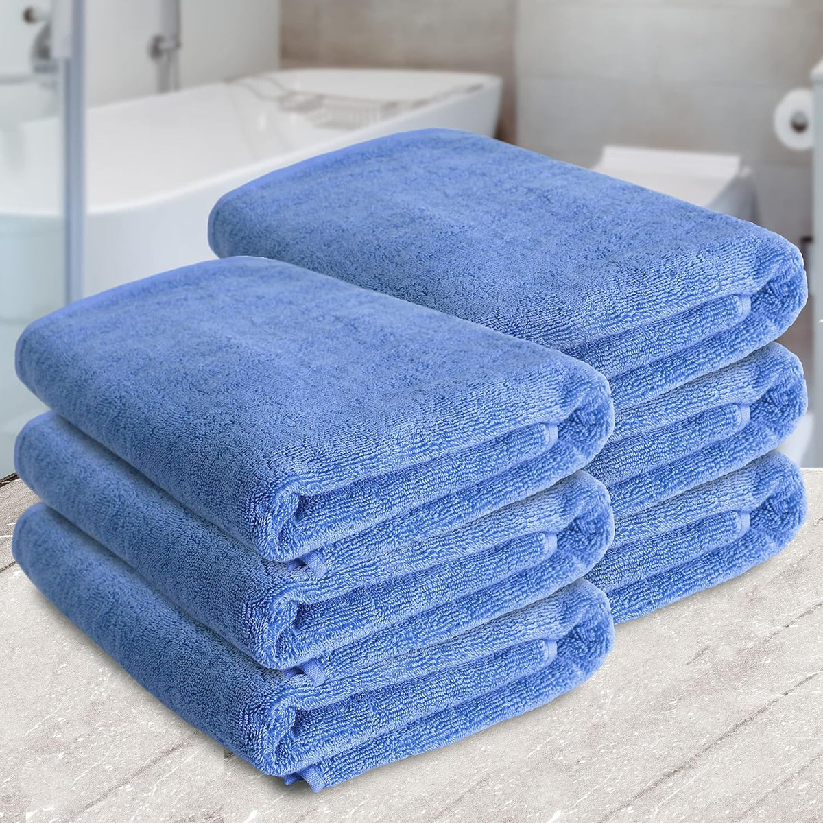 Heelium Bamboo Bath Towel Soft Super Absorbent 600 Gsm - Pack Of 6 (Iris)