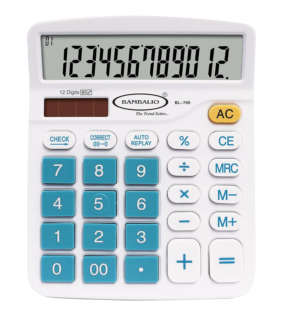 Bambalio 12 Digits Electronic Calculator (Blue) 3 Years Warranty BL-700 | 112 Steps Check & Correct