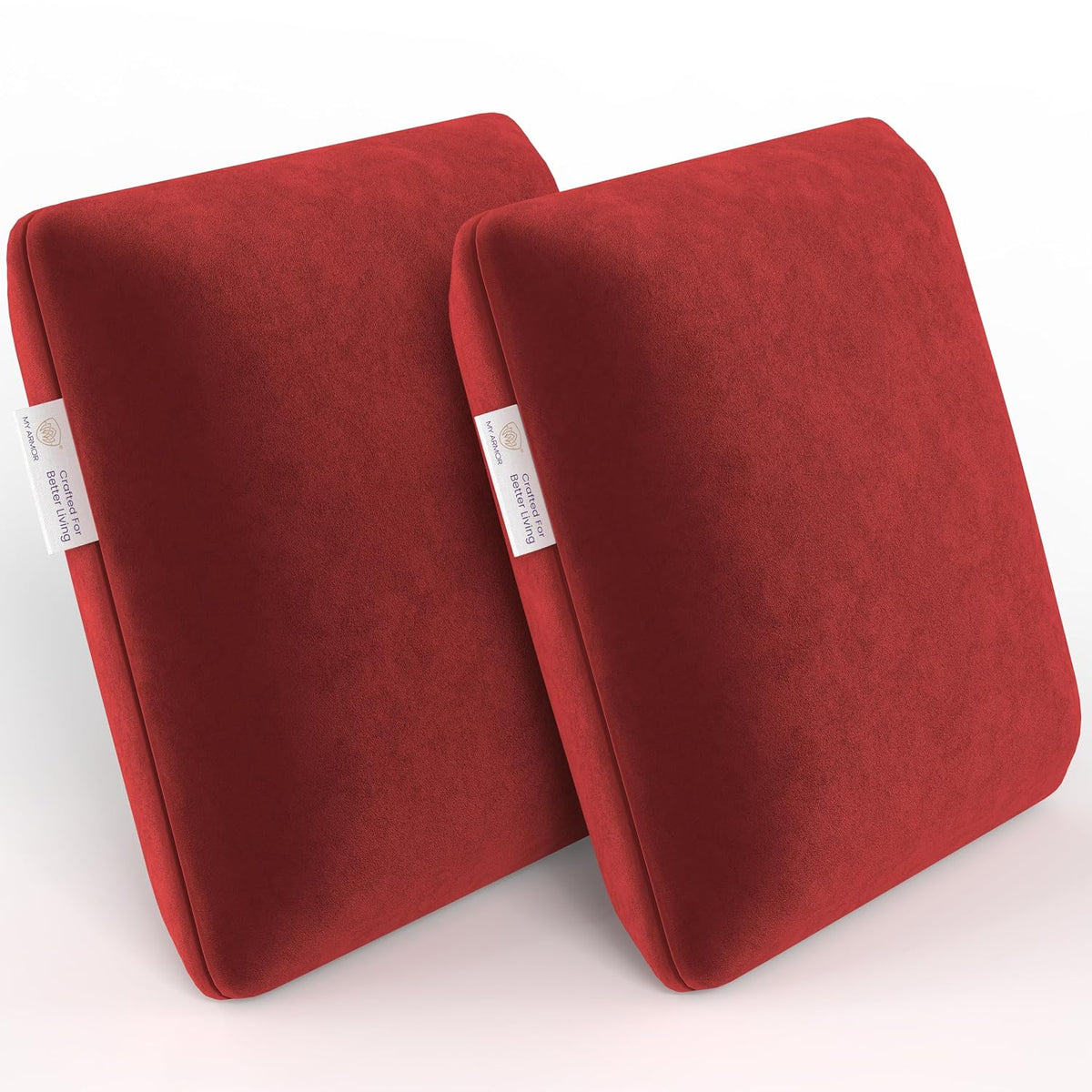 Memory Foam Square Cushion Pillow, For Car, Sofa & Diwan, Bed, Chair, Maroon - 14 X 14 X 4 Inch | Highly Durable, Hypoallergenic, Adjustable, Velvet Cover, Multipurpose Use - Pack Of 2