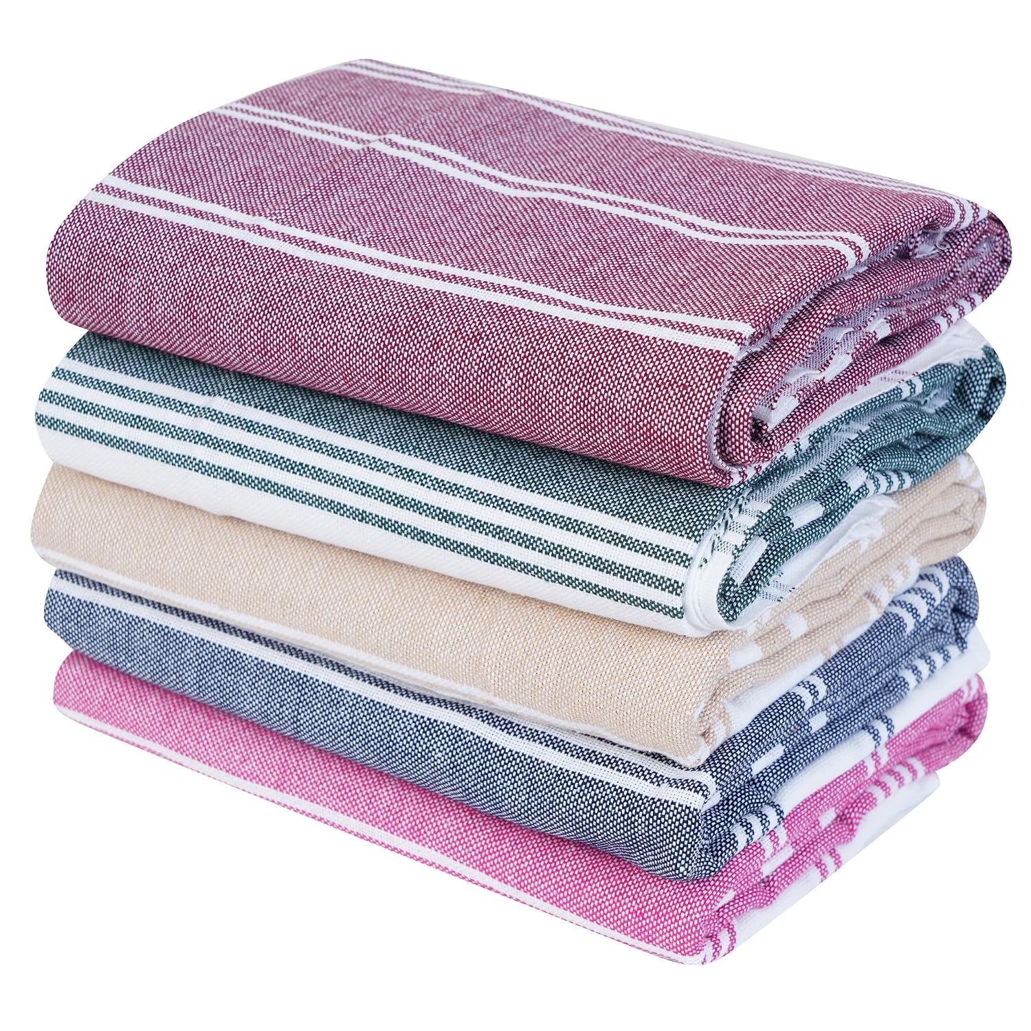 Comfort Weave Cotton Striped Bath Towels 250 Gsm Multicolor (Set Of 5)