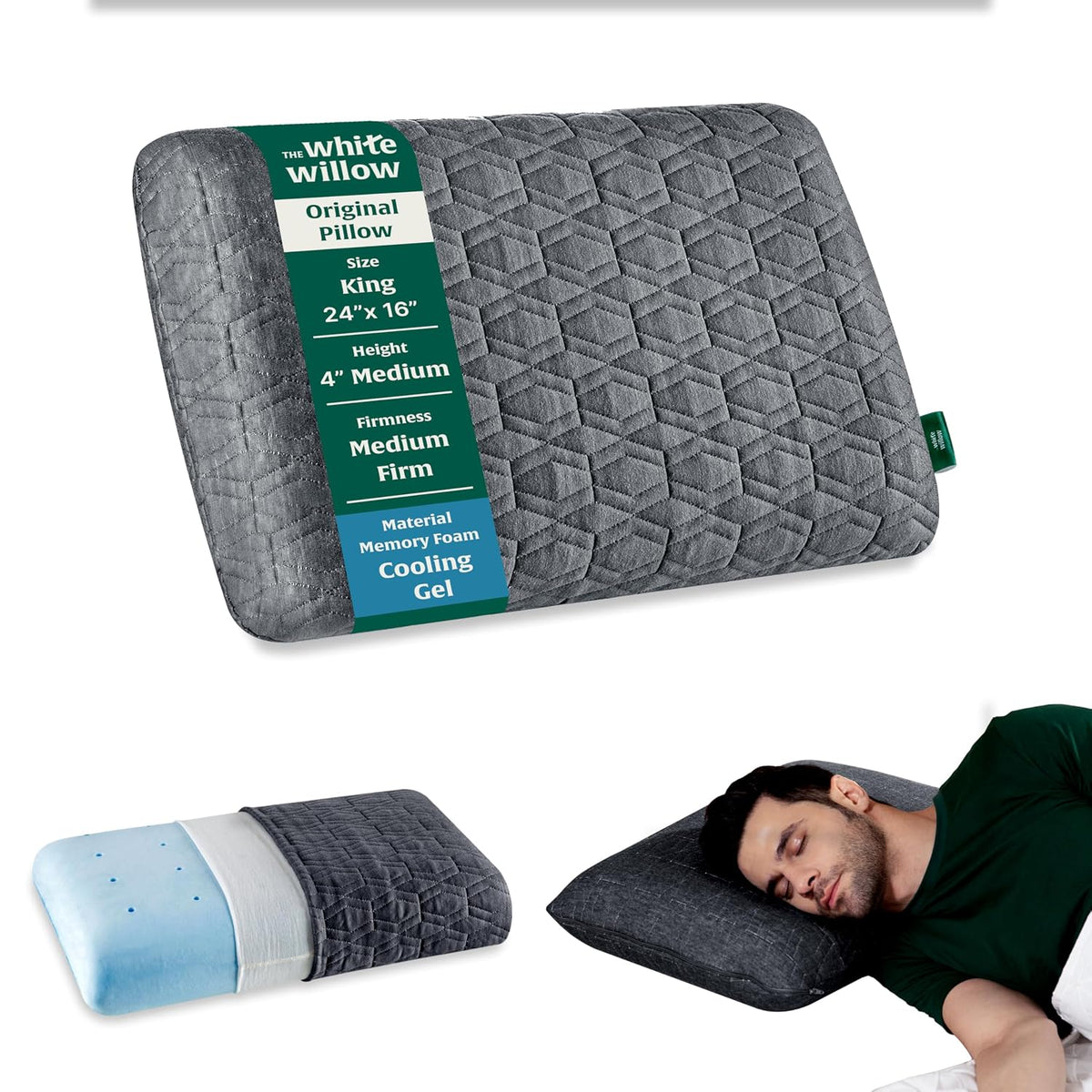 Cooling Gel Memory Foam Pillow For Sleeping, For Pain Relief, King Size - 24 L X 15 W X 4 H Inch | Suitable For Stomach, Back & Side Sleeper With Outer Cover | Orthopedic Pillow - Set Of 2