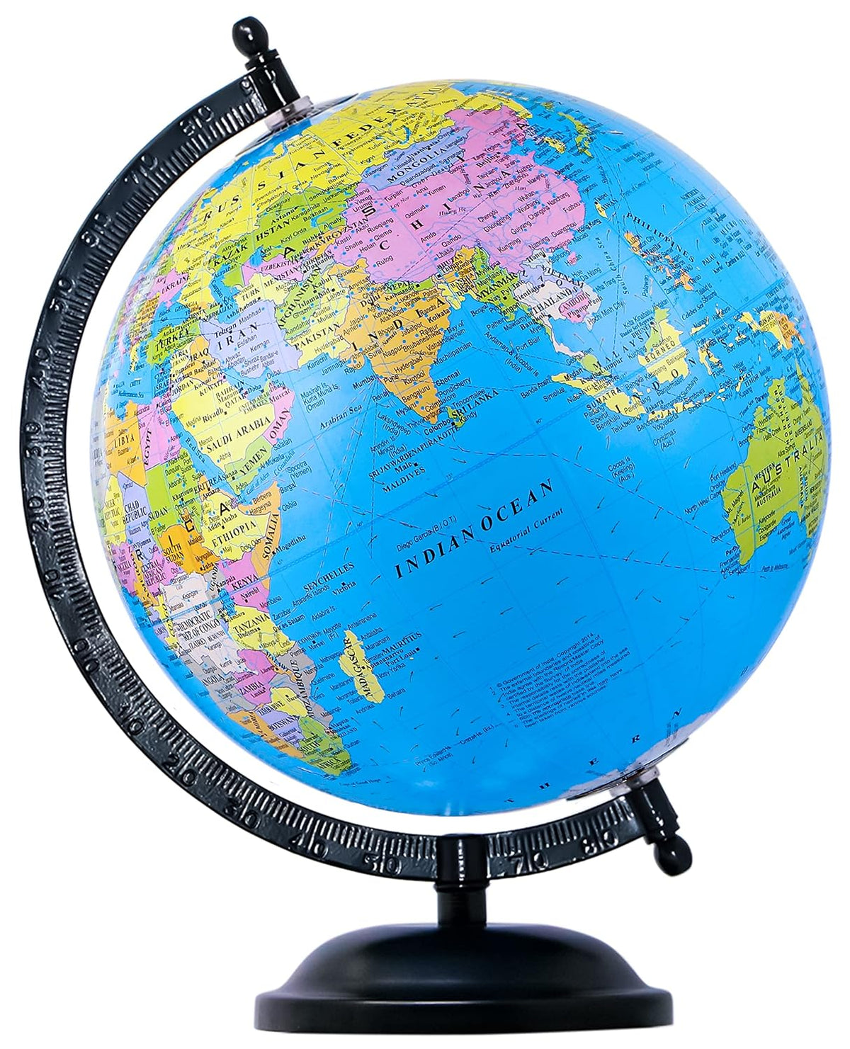 Educational Globe - 10 Inches Height Metal Base World Globe For Home & Office Decor & Gifting, Show Piece, Blue, Pack Of 1