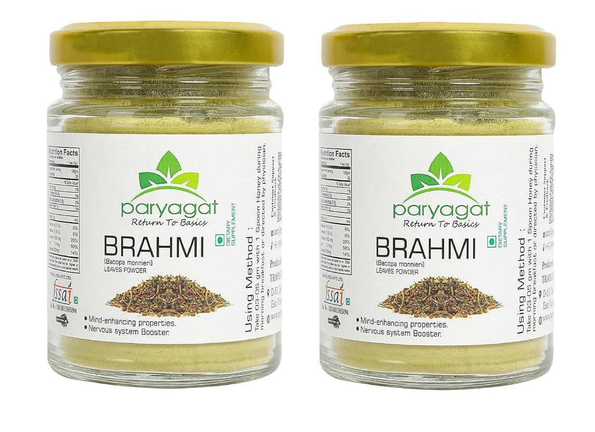 Paryagat Organic Brahmi Powder For Eating Bacopa Monnieri Leaves Powder For Immune Support, Long & Thick Hair Growth, Scalp Treatment, Dandruff Removal | 100gm 0.2lbs Each Pack Of 2