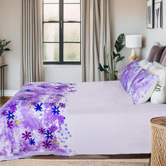 Printed Cotton Bedsheet For Queen Size With 2 Pillow Cover | 88 X 100 Inches, Purple & White | Wrinkle Free Soft Perfect For Everyday Use