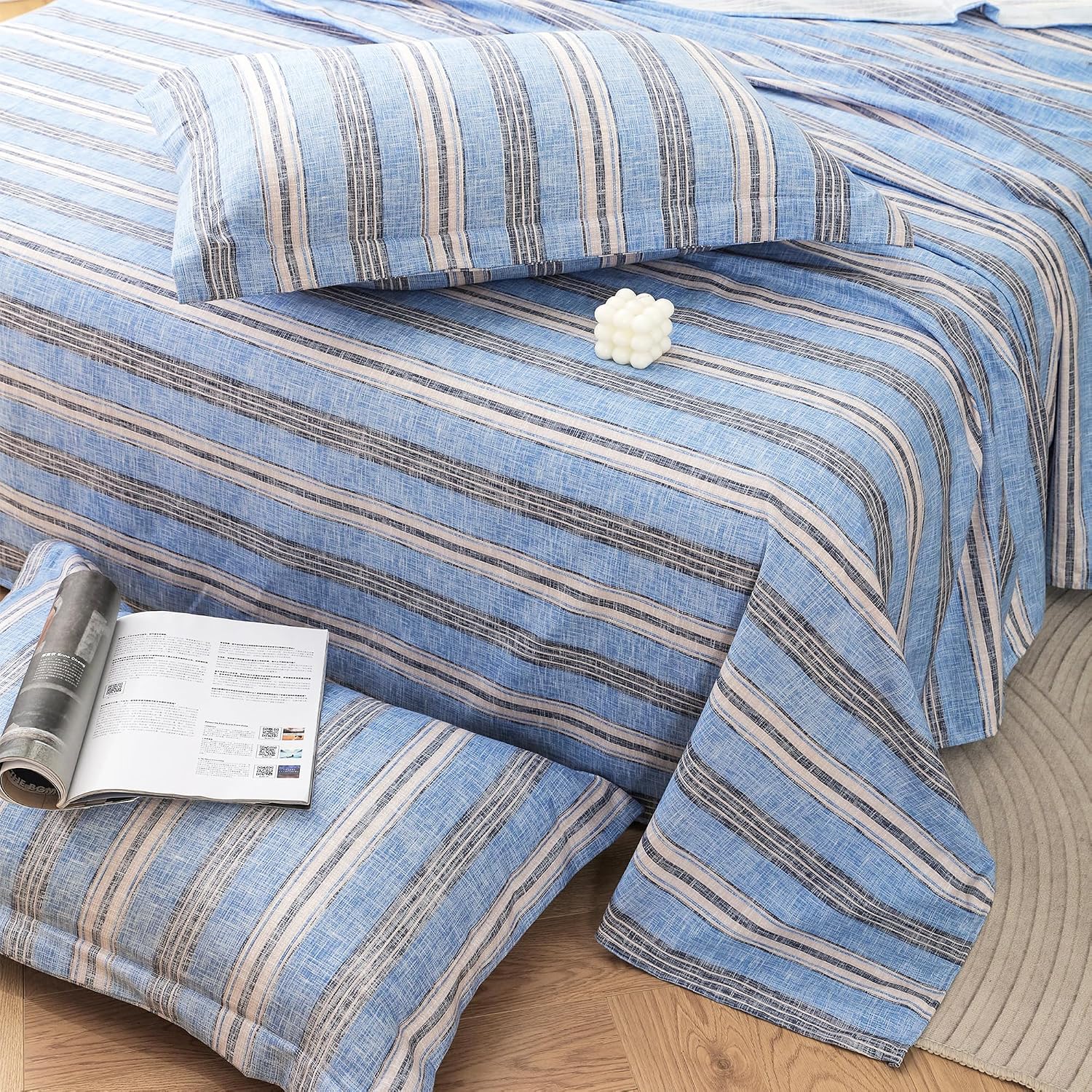 King Size Bedsheet With 2 Pillow Covers - 98 X 106 Inches, Light Blue & Cream | Summer Breathable & Wrinkle Free | Bedsheet Long Lasting & Soft To Touch