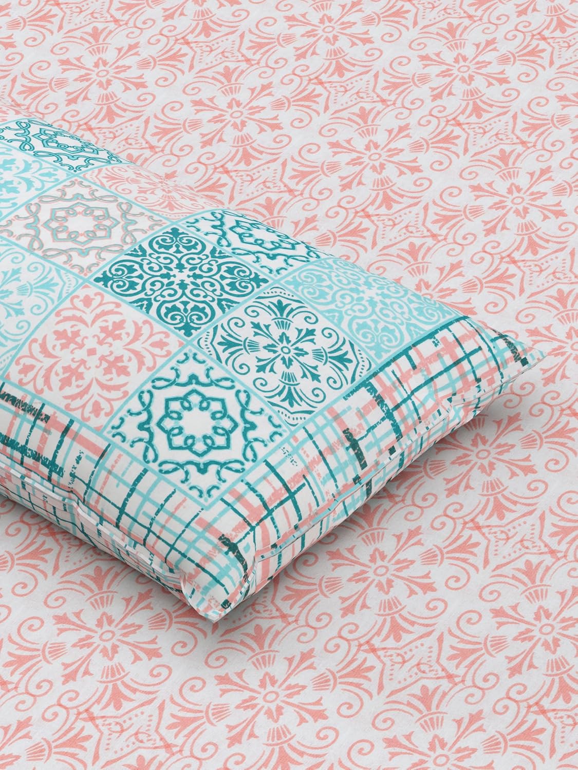Sanskriti Bedsheet For Double Bed King Size With 2 Pillow Cover - 90 X 108 Inches, Pink & White | Soft, Durable & Stylish | Breathable & Skin-Friendly