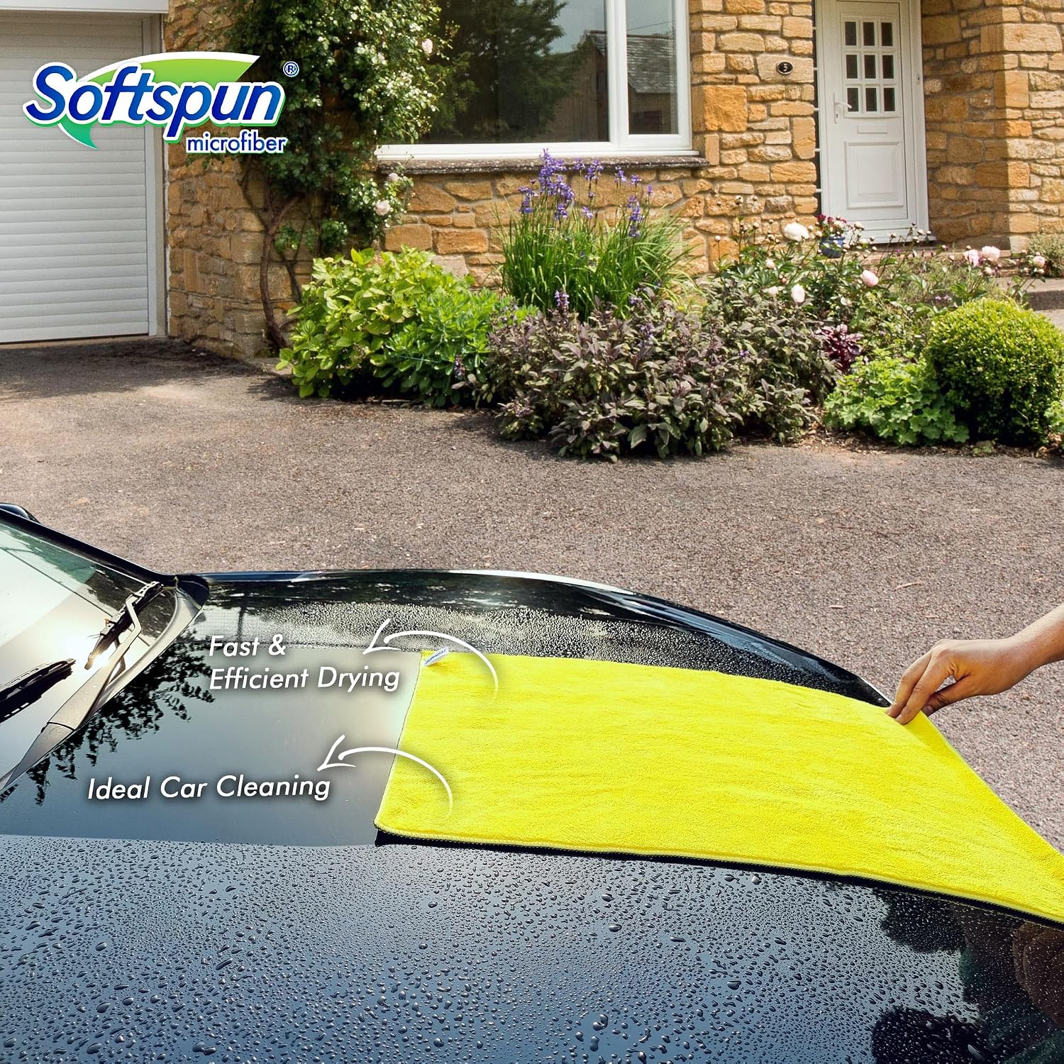 Softspun Microfiber Cloth Towel Set 600 Gsm | Extra Thick Microfiber Cleaning Cloths Perfect For Bike, Auto, Cars Both Interior & Exterior -2 Piece (Yellow & Grey)