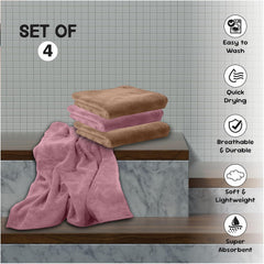 Housse Microfiber Hand Towel 800 Gsm | Premium Quality Towels Ultra Absorbent & Anti-Bacterial For Gym (Dusky Orchid & Rustic Chestnut) - Pack Of 4