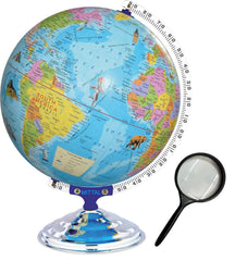 Globe 16 Inch Height, 12 Inch Diameter With Monuments Educational World Globe With 75mm Magnifying Glass Desk & Table Top Political Globe, Pack Of 1
