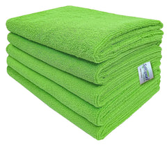 Softspun Microfiber Cleaning Cloths Towel Set 450 Gsm | Highly Absorbent Lint & Streak Free Multi-Purpose Wash Cloth For Kitchen Car Window Stainless Steel Silverware Pack Of 5 (Green)