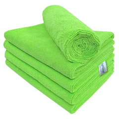 Softspun Microfiber Cleaning Cloths Towel Set 450 Gsm | Highly Absorbent Lint & Streak Free Multi-Purpose Wash Cloth For Kitchen Car Window Stainless Steel Silverware Pack Of 5 (Green)