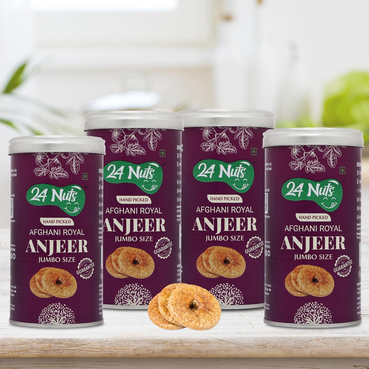 Natural Afghani Royal Jumbo Size Anjeer By 24 Nuts 1kg, (250gm*4) Each | Exclusively Fresh Healthy Special Figs Tin Jar | 35.2 Ounce