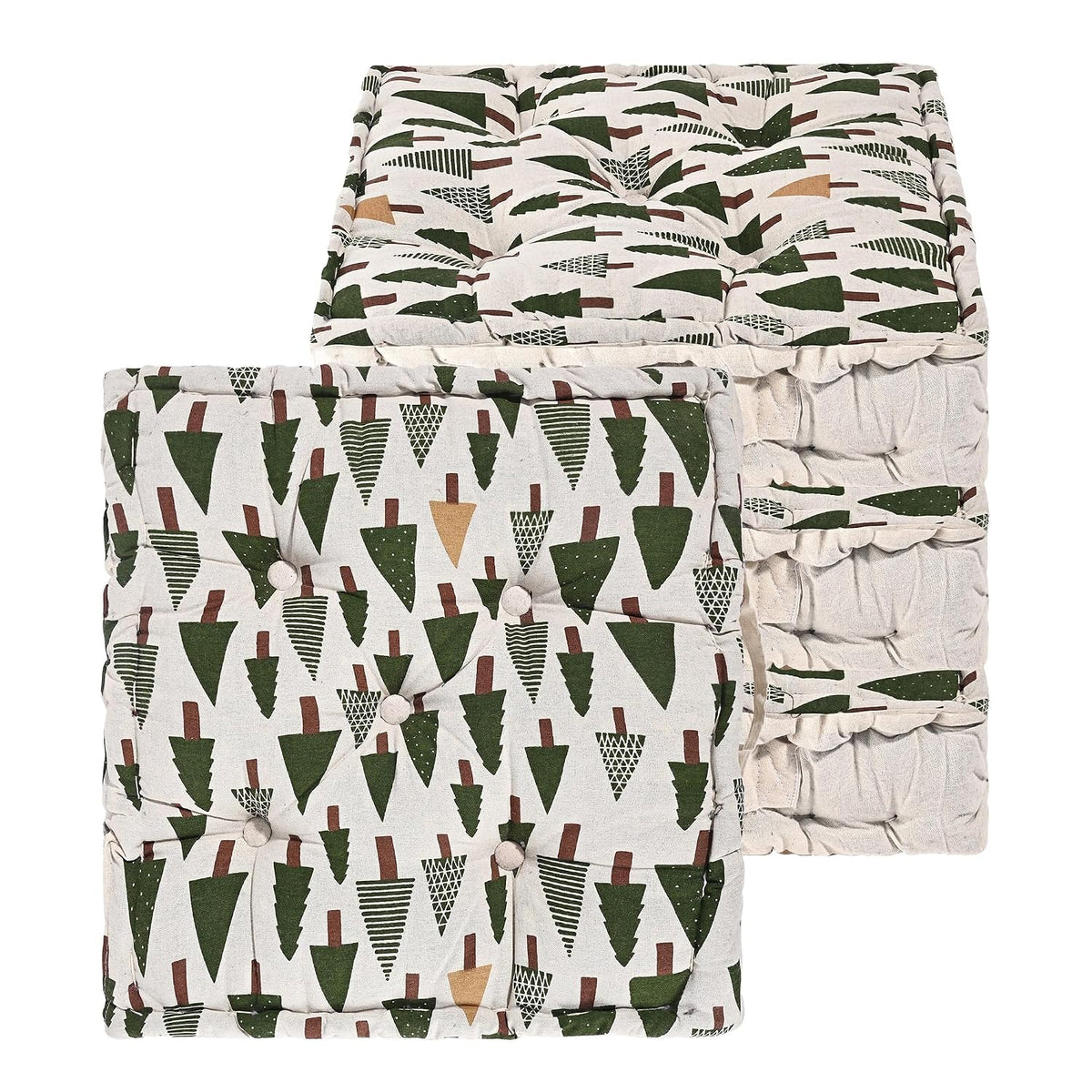 Soft & Comfortable Cotton Chair Cushion Pillow For Sitting, Tree Print - Green | Pillow For Office Work & Posture Support | Sitting Cushion & Back Rest For Chair | Pain Relief - Pack Of 4