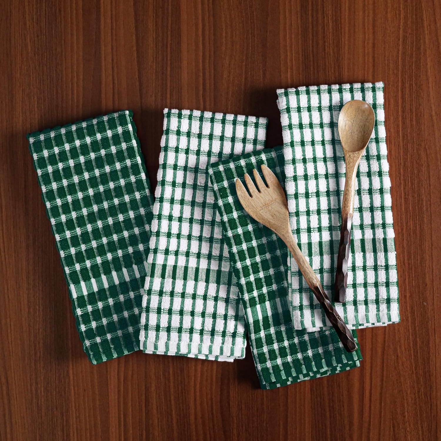 Furnofy Kitchen Cleaning Towel 340 Gsm | Soft & Absorbent Hand Towel For Kitchen Cleaning & Quick Drying Of Plates & Glasses (Green)- Set Of 4