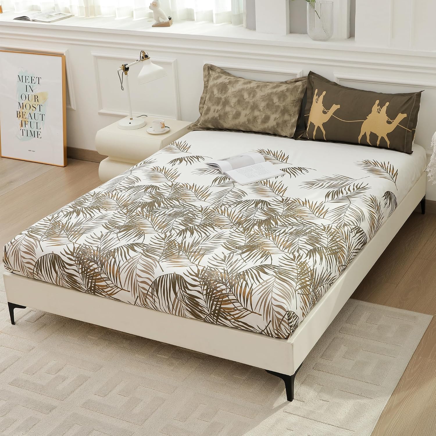 Soft Bedsheet For King Size Bed With 2 Matching Pillow Cover | 106 X 106 Inches, White & Green | Skin-Friendly Touch & Lasting Comfort - Soft & Breathable