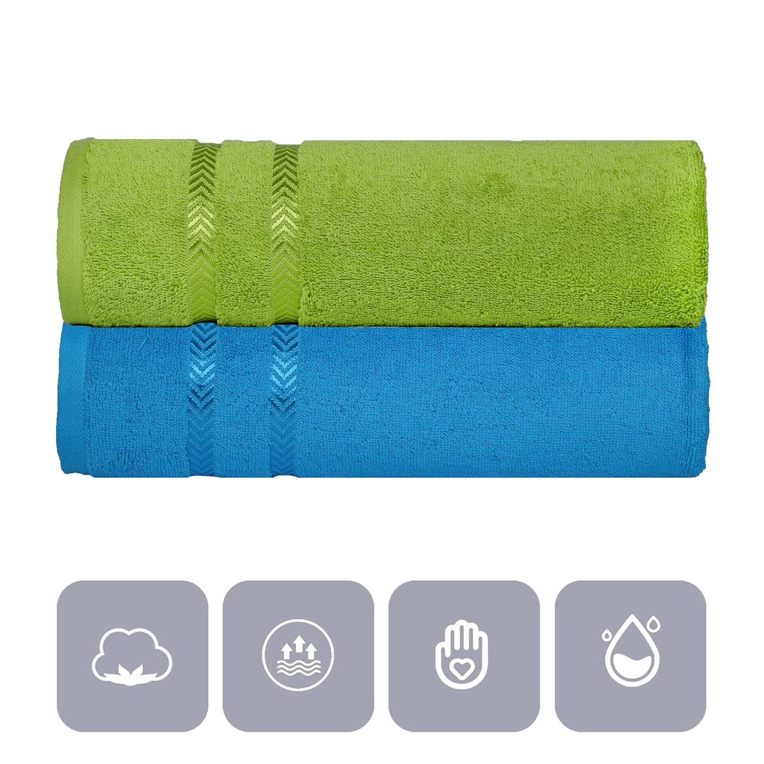 Casa Copenhagen Designed In Denmark Ember Super Soft 2 Pieces 100% Cotton Large Bath Towel - Lime Green & Hawai Ocean