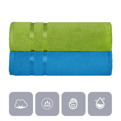 Casa Copenhagen Designed In Denmark Ember Super Soft 2 Pieces 100% Cotton Large Bath Towel - Lime Green & Hawai Ocean