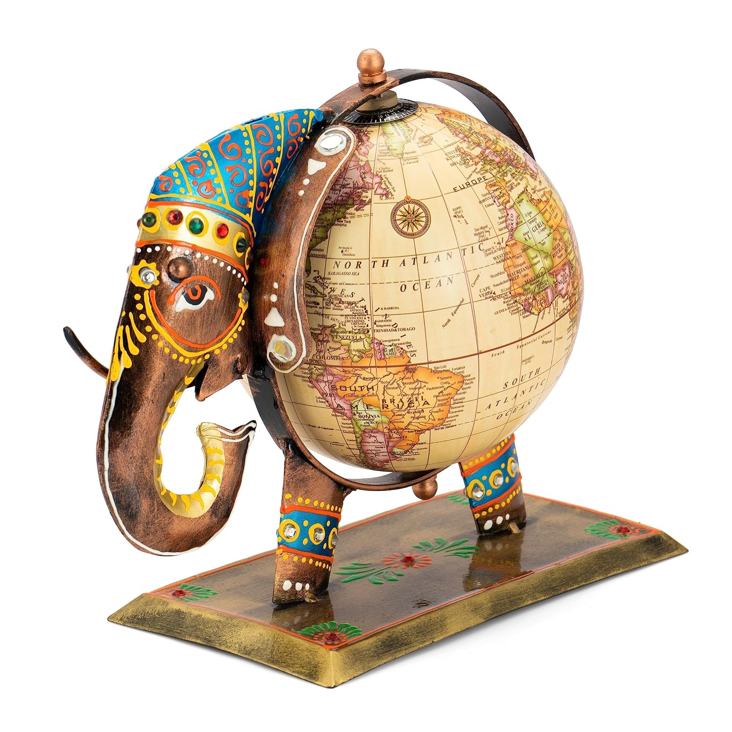 Home & Office Decorative Globe Metal Elephant Table Top Showpiece Globe, Home Decor & Gift For Living Room, Bedroom, Showcase, Office Desk, Pack Of 1