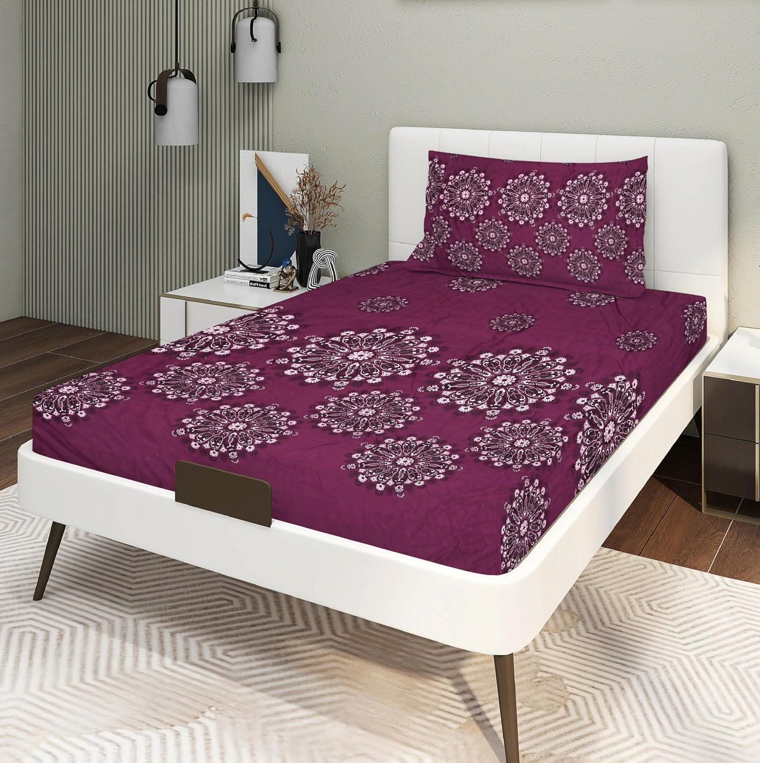 Glace Cotton Super Soft Bedsheets Single Bed Size (60 X 90 Inch) With 1 Pillow Cover | All Around Elastic Fitted Bedsheets, Wine