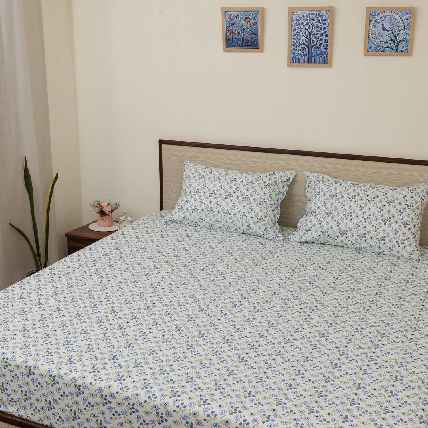 Printed Double Bed Sheet Include Pillow Covers - Size-90 X 100 Inches, White | Vibrant Colors & Soft Texture Wash After Wash