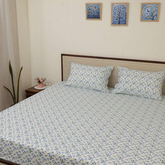 Printed Double Bed Sheet Include Pillow Covers - Size-90 X 100 Inches, White | Vibrant Colors & Soft Texture Wash After Wash