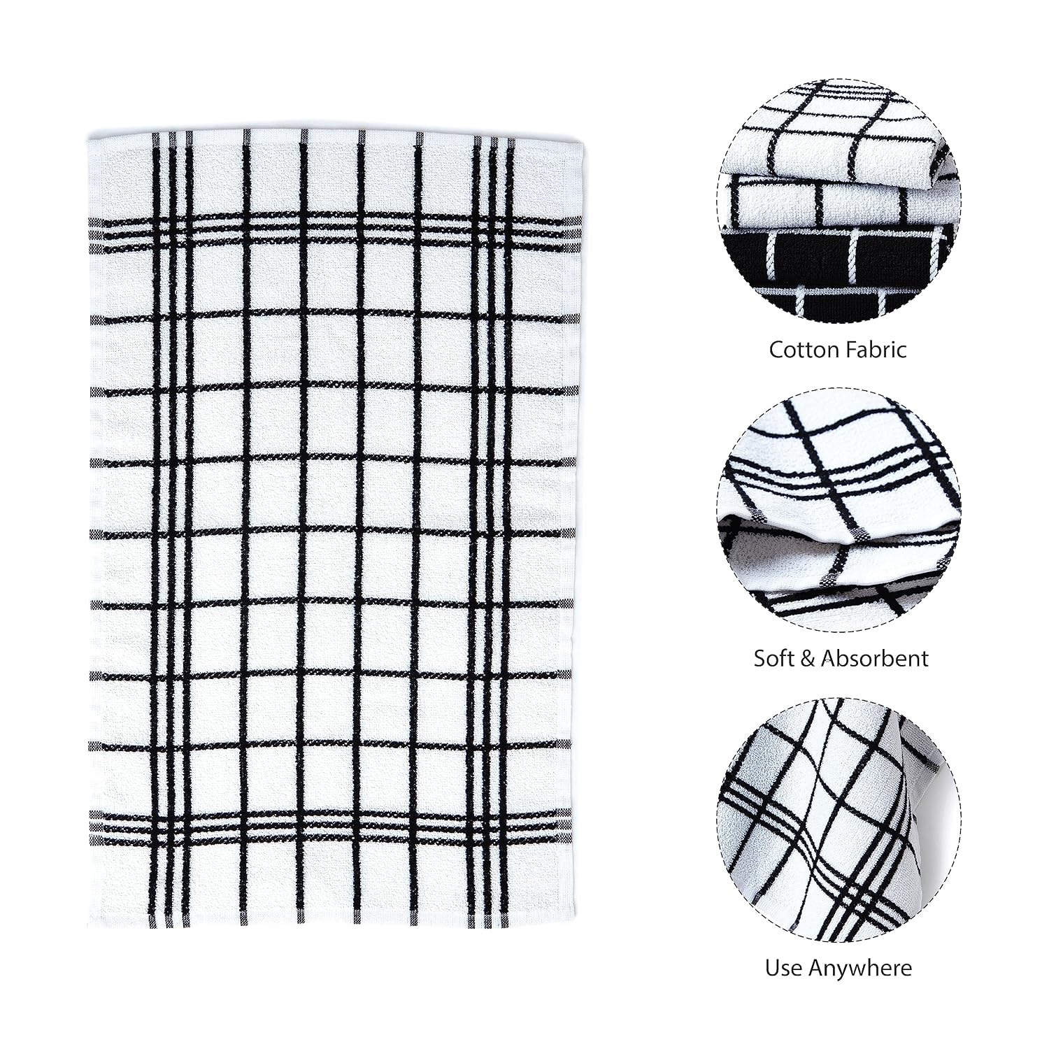 Encasa Xo Kitchen Towels 350 Gsm | Highly Absorbent Cotton Terry Towels Multipurpose For Washing Dishes & Cleaning Pack Of 4 (Black)