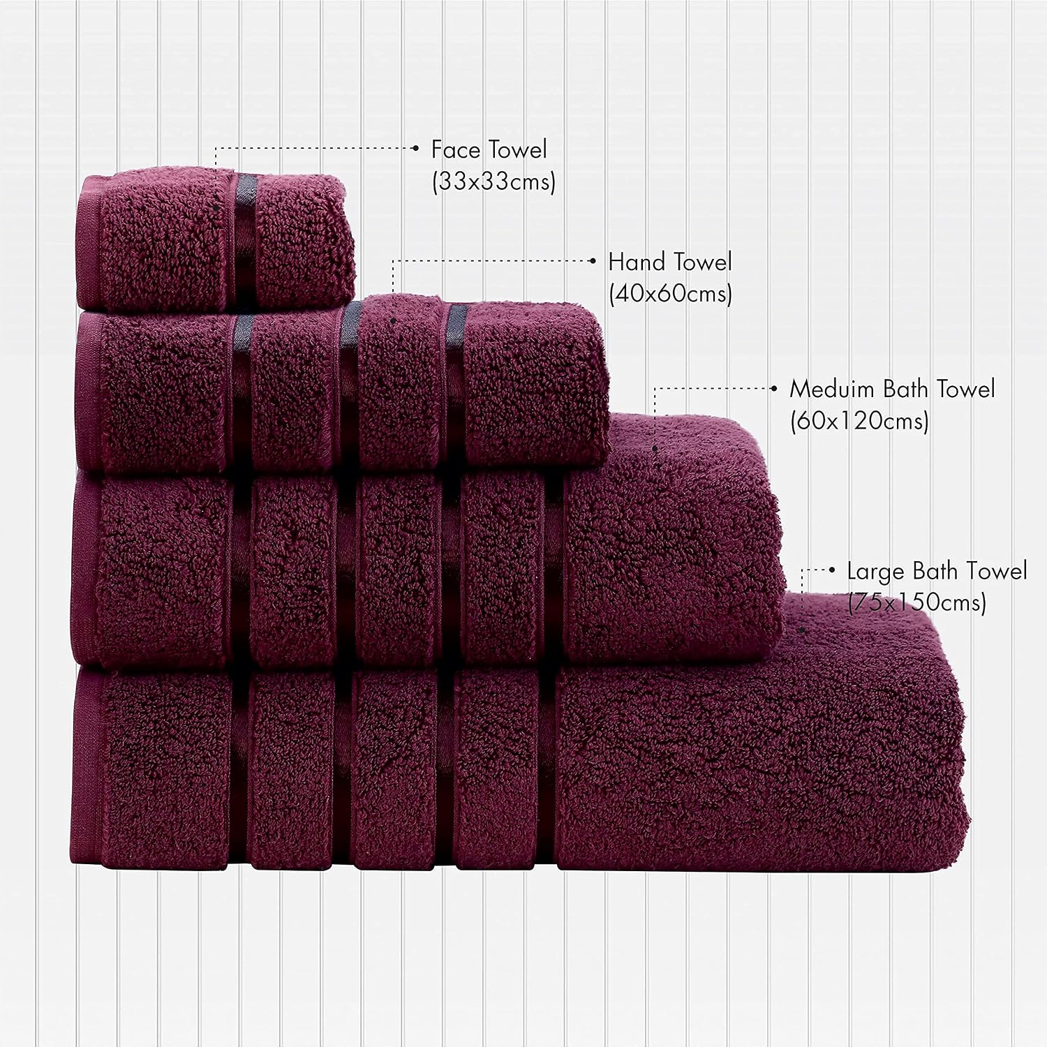Spread Spain Roman 100% Cotton Bath Towel 600gsm | Super Absorption Quick Dry Large & Small Towel Set - Marsala (Set Of 4)