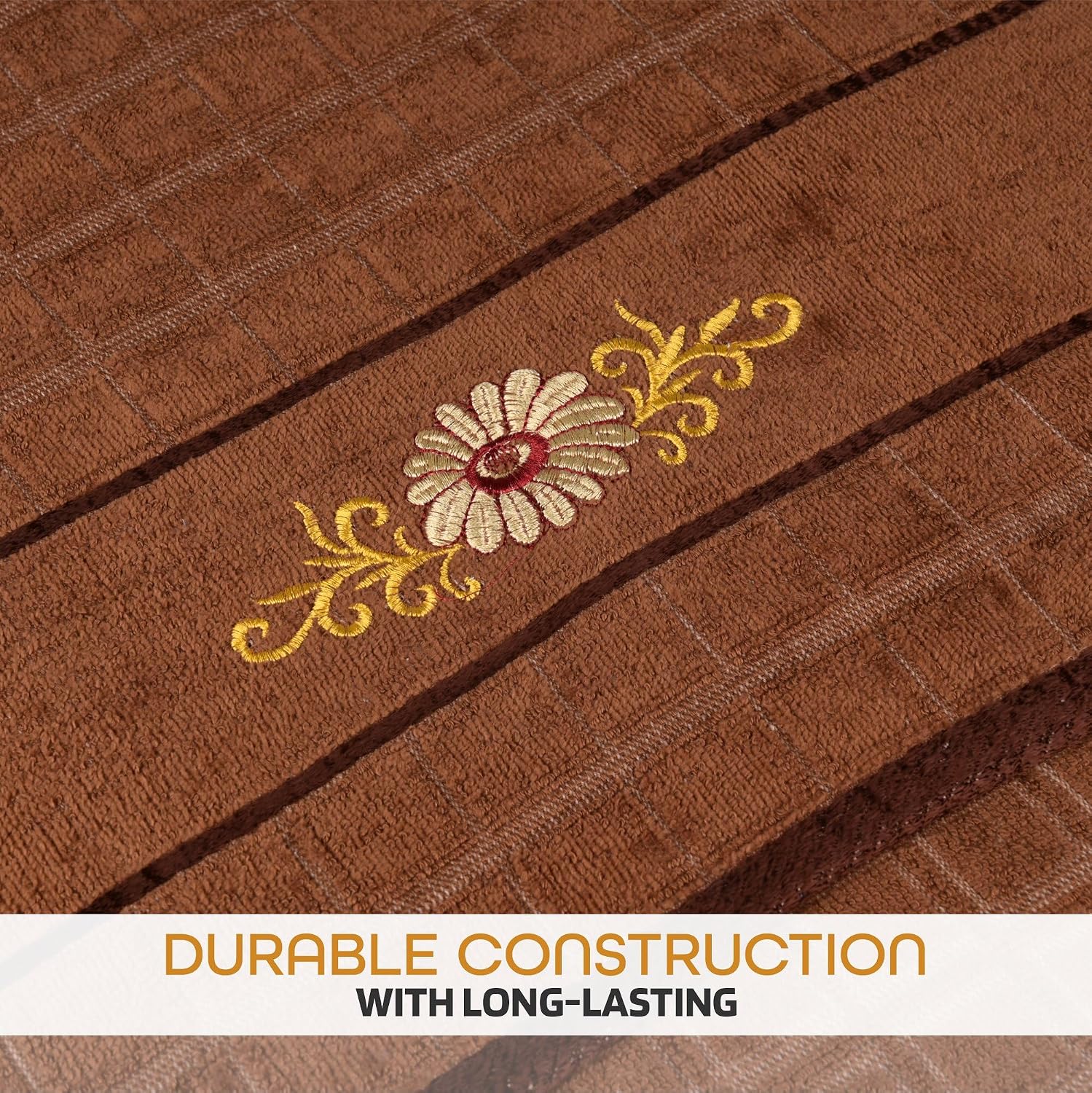 Kuber Industries Rectangle Super Absorbent Bath Towel 1000 Gsm | Soft & Comfortable Swimming & Bathing Towels | Gold Flower (Brown)- Pack Of 2