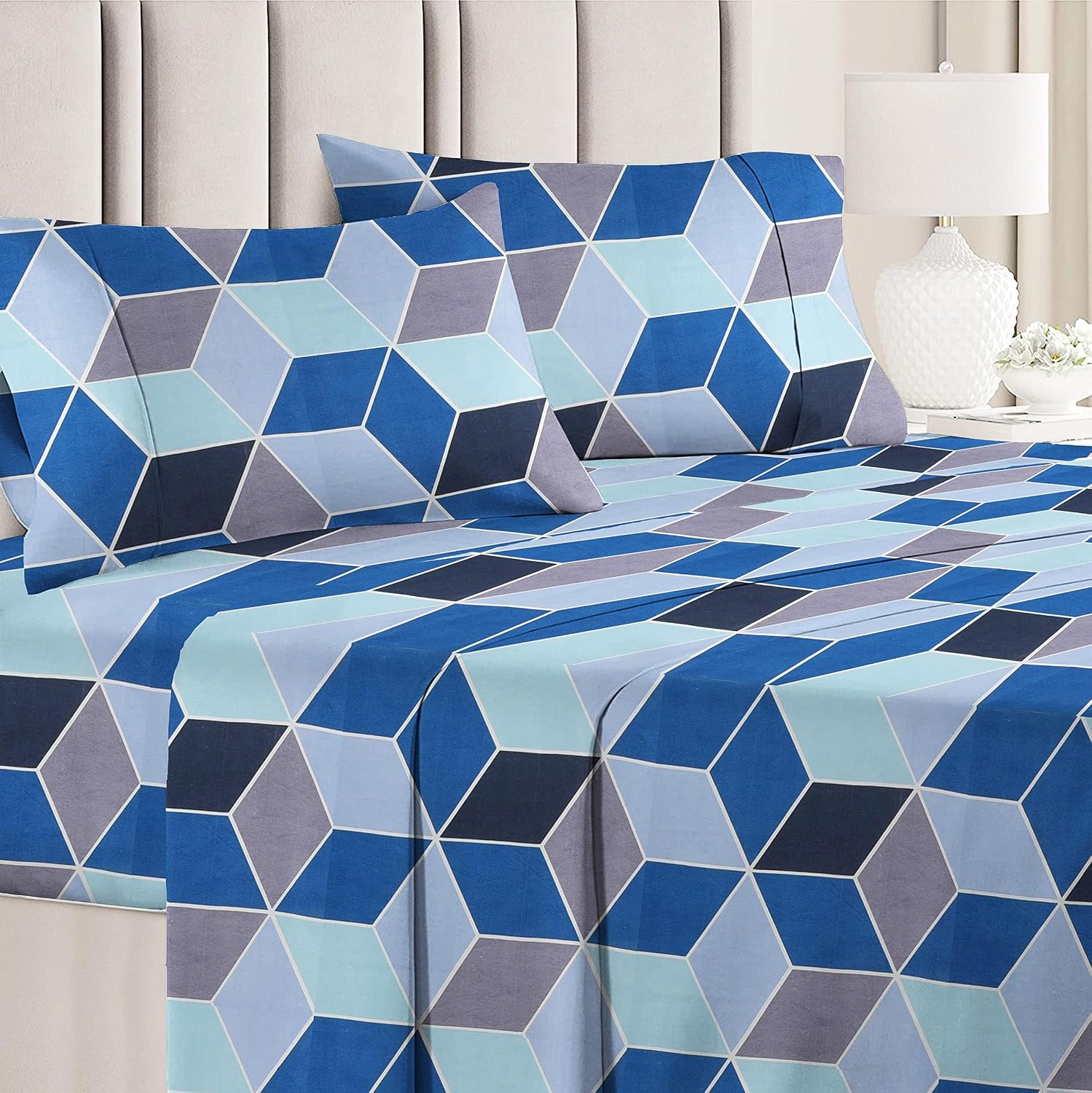 Printed Double 2 Bedsheet With 4 Pillow Covers - 90 X 90 Inches, Multicolor | Super Soft Premium Brushed Glace Cotton Bedsheet - Hand Wash Only