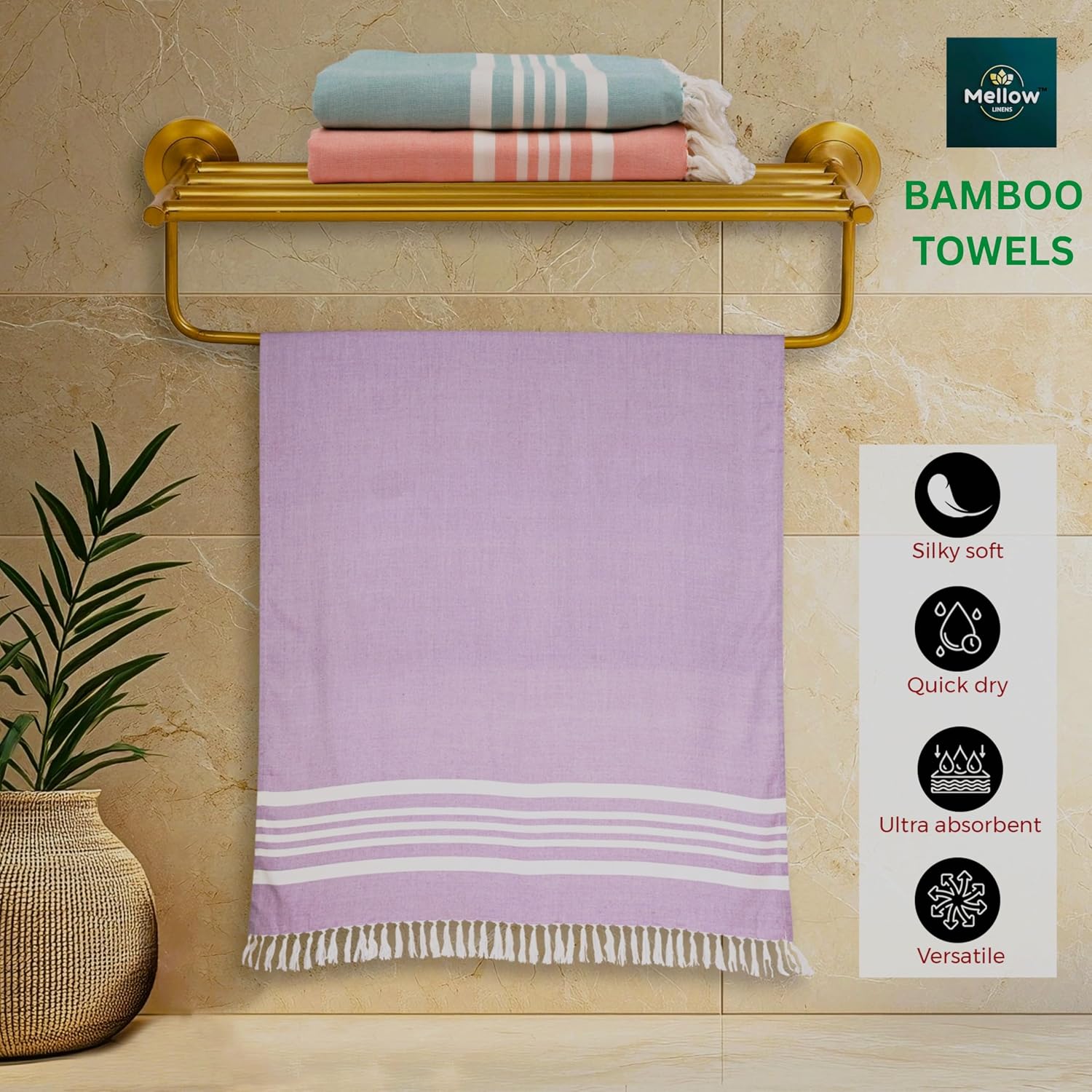 Mellow 100% Bamboo Large Bath Towel 245 Gsm | Ultra Soft, Premium Absorbent, Lightweight, Quick Dry Towel For Women & Men (Classic Lilac) 250 Tc